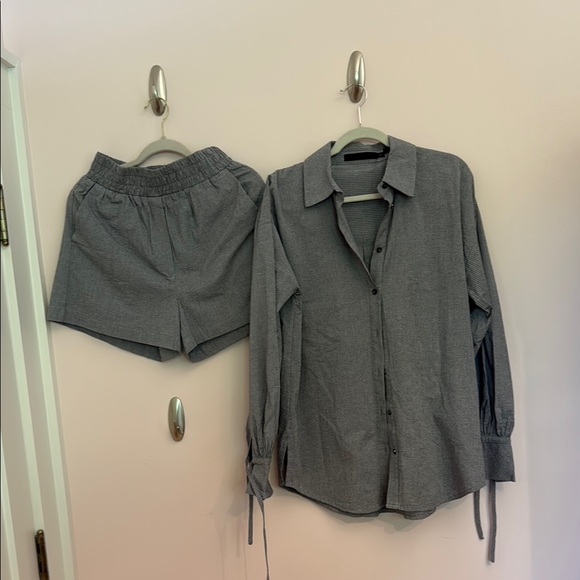 Other - Gray Button-Up Shirt and Shorts Set
